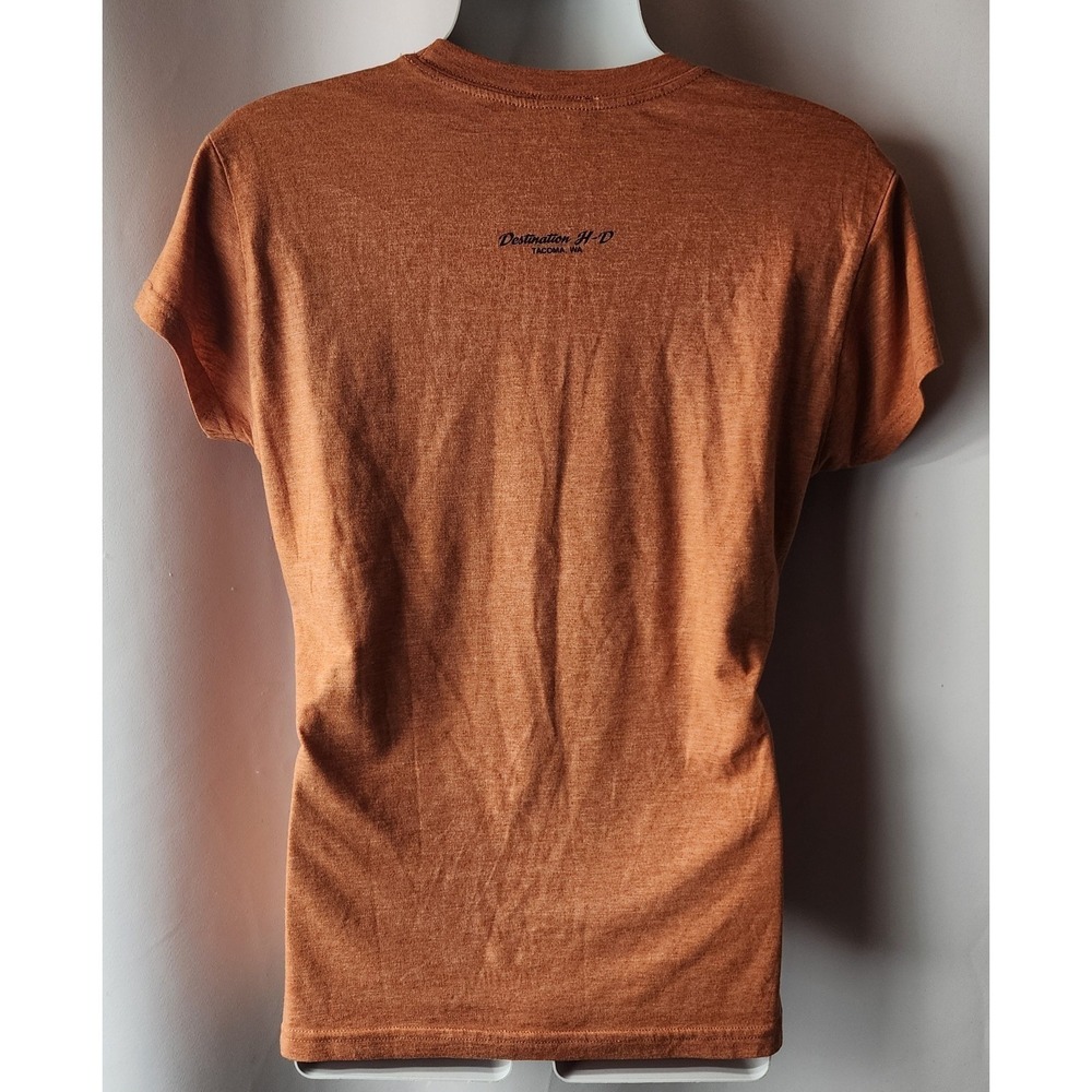 Harley-Davidson Womens Eagle Graphic T-Shirt Orange Acid Wash Tacoma WA Large - Picture 4 of 16
